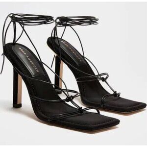 Good American Wm Size 9.5 Neoprene Cage Black Tie Lace Up Gladiator NEW GA001K-E